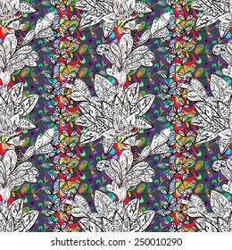 Vector seamless texture with abstract flowers. Endless background. Ethnic seamless pattern. Vector backdrop. Bright pattern. Summer template. Use for wallpaper,pattern fills, web page background