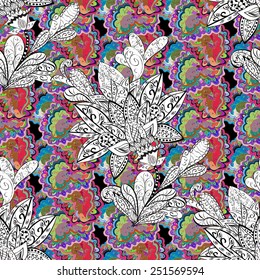 Vector seamless texture with abstract flowers. Endless background. Ethnic seamless pattern. Vector backdrop. Bright pattern. Summer template. Use for wallpaper,pattern fills, web page background 