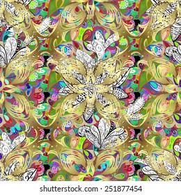 Vector seamless texture with abstract flowers. Endless background. Ethnic seamless pattern. Vector backdrop. Bright pattern. Summer template. Use for wallpaper,pattern fills, web page background