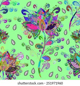 Vector seamless texture with abstract flowers. Endless background. Ethnic seamless pattern. Vector backdrop. Bright pattern. Summer template. Use for wallpaper,pattern fills, web page background 