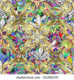 Vector seamless texture with abstract flowers. Endless background. Ethnic seamless pattern. Vector backdrop. Bright pattern. Summer template. Use for wallpaper,pattern fills, web page background 