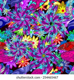 Vector seamless texture with abstract flowers. Endless background. Ethnic seamless pattern. Vector backdrop. Bright pattern. Summer template. Use for wallpaper,pattern fills, web page background 