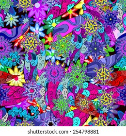 Vector seamless texture with abstract flowers. Endless background. Ethnic seamless pattern. Vector backdrop. Bright pattern. Summer template. Use for wallpaper,pattern fills, web page background 