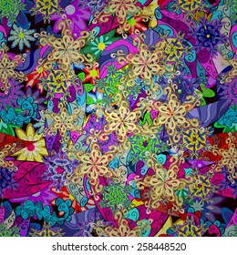 Vector seamless texture with abstract flowers. Endless background. Ethnic seamless pattern. Vector backdrop. Bright pattern. Summer template. Use for wallpaper,pattern fills, web page background 