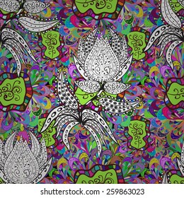  Vector seamless texture with abstract flowers. Endless background. Ethnic seamless pattern. Vector backdrop. Bright pattern. Summer template. Use for wallpaper,pattern fills, web page background