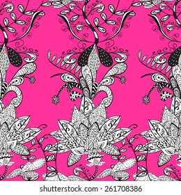 Vector seamless texture with abstract flowers. Endless background. Ethnic seamless pattern. Vector backdrop. Bright pattern. Summer template. Use for wallpaper,pattern fills, web page background
