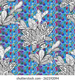 Vector seamless texture with abstract flowers. Endless background. Ethnic seamless pattern. Vector backdrop. Bright pattern. Summer template. Use for wallpaper,pattern fills, web page background