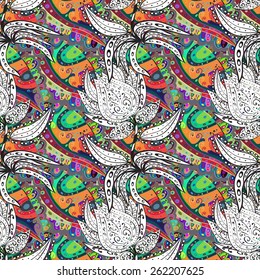 Vector seamless texture with abstract flowers. Endless background. Ethnic seamless pattern. Vector backdrop. Bright pattern. Summer template. Use for wallpaper,pattern fills, web page background