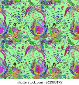 Vector seamless texture with abstract flowers. Endless background. Ethnic seamless pattern. Vector backdrop. Bright pattern. Summer template. Use for wallpaper,pattern fills, web page background