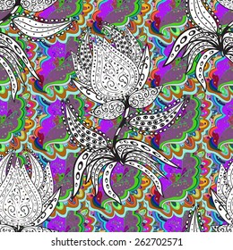 Vector seamless texture with abstract flowers. Endless background. Ethnic seamless pattern. Vector backdrop. Bright pattern. Summer template. Use for wallpaper,pattern fills, web page background