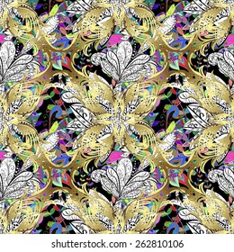 Vector seamless texture with abstract flowers. Endless background. Ethnic seamless pattern. Vector backdrop. Bright pattern. Summer template. Use for wallpaper,pattern fills, web page background. 