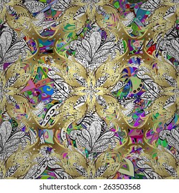 Vector seamless texture with abstract flowers. Endless background. Ethnic seamless pattern. Vector backdrop. Bright pattern. Summer template. Use for wallpaper,pattern fills, web page background