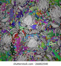 Vector seamless texture with abstract flowers. Endless background. Ethnic seamless pattern. Vector backdrop. Bright pattern. Summer template. Use for wallpaper,pattern fills, web page background