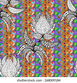 Vector seamless texture with abstract flowers. Endless background. Ethnic seamless pattern. Vector backdrop. Bright pattern. Summer template. Use for wallpaper,pattern fills, web page background