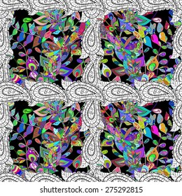 Vector seamless texture with abstract flowers. Endless background. Ethnic seamless pattern. Vector backdrop. Bright pattern. Summer template. Use for wallpaper,pattern fills, web page background