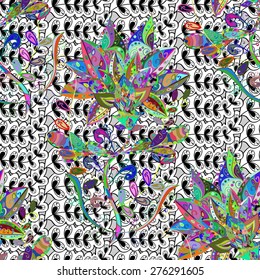 Vector seamless texture with abstract flowers. Endless background. Ethnic seamless pattern. Vector backdrop. Bright pattern. Summer template. Use for wallpaper,pattern fills, web page background