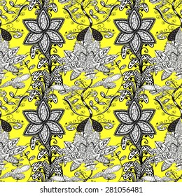 Vector seamless texture with abstract flowers. Endless background. Ethnic seamless pattern. Vector backdrop. Bright pattern. Summer template. Use for wallpaper,pattern fills, web page background 