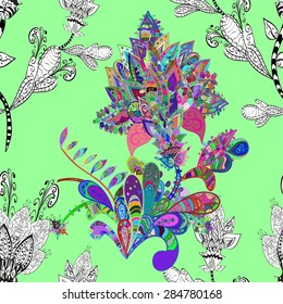 Vector seamless texture with abstract flowers. Endless background. Ethnic seamless pattern. Vector backdrop. Bright pattern. Summer template. Use for wallpaper,pattern fills, web page background