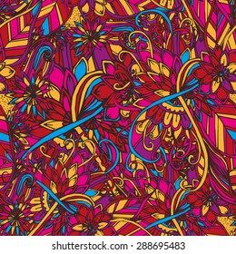 Vector seamless texture with abstract flowers. Endless background. Ethnic seamless pattern. Vector backdrop. Bright pattern. Summer template. Use for wallpaper,pattern fills, web page background