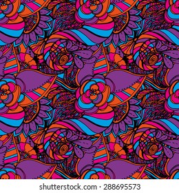 Vector seamless texture with abstract flowers. Endless background. Ethnic seamless pattern. Vector backdrop. Bright pattern. Summer template. Use for wallpaper,pattern fills, web page background
