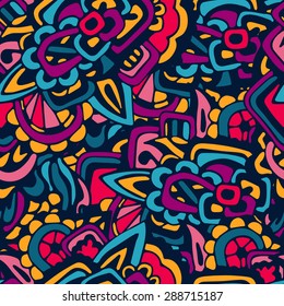 Vector seamless texture with abstract flowers. Endless background. Ethnic seamless pattern.