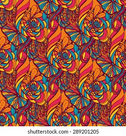 Vector seamless texture with abstract flowers. Endless background. Ethnic seamless pattern. Vector backdrop. Bright pattern. Summer template. Use for wallpaper,pattern fills, web page background