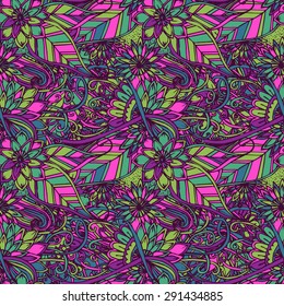 Vector seamless texture with abstract flowers. Endless background. Ethnic seamless pattern. Vector backdrop. Bright pattern. Summer template. Use for wallpaper,pattern fills, web page background