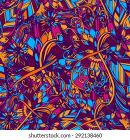 Vector seamless texture with abstract flowers. Endless background. Ethnic seamless pattern. Vector backdrop. Bright pattern. Summer template. Use for wallpaper,pattern fills, web page background