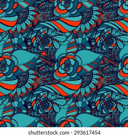 Vector seamless texture with abstract flowers. Endless background. Ethnic seamless pattern. Vector backdrop. Bright pattern. Summer template. Use for wallpaper,pattern fills, web page background
