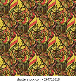 Vector seamless texture with abstract flowers. Endless background. Ethnic seamless pattern. Vector backdrop. Bright pattern. Summer template. Use for wallpaper,pattern fills, web page background