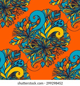 Vector seamless texture with abstract flowers. Endless background. Ethnic seamless pattern. Vector backdrop. Bright pattern. Summer template. Use for wallpaper,pattern fills, web page background