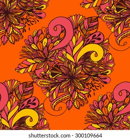 Vector seamless texture with abstract flowers. Endless background. Ethnic seamless pattern. Vector backdrop. Bright pattern. Summer template. Use for wallpaper,pattern fills, web page background