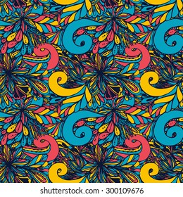 Vector seamless texture with abstract flowers. Endless background. Ethnic seamless pattern. Vector backdrop. Bright pattern. Summer template. Use for wallpaper,pattern fills, web page background