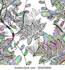 Vector seamless texture with abstract flowers. Endless background. Ethnic seamless pattern. Vector backdrop. Bright pattern. Summer template. Use for wallpaper,pattern fills, web page background