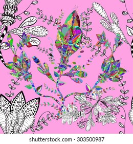 Vector seamless texture with abstract flowers. Endless background. Ethnic seamless pattern. Vector backdrop. Bright pattern. Summer template. Use for wallpaper,pattern fills, web page background 