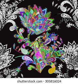 Vector seamless texture with abstract flowers. Endless background. Ethnic seamless pattern. Vector backdrop. Bright pattern. Summer template. Use for wallpaper, pattern fills, web page background 