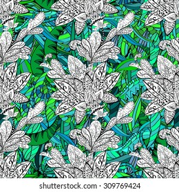 Vector seamless texture with abstract flowers. Endless background. Ethnic seamless pattern. Vector backdrop. Bright pattern. Summer template. Use for wallpaper, pattern fills, web page background