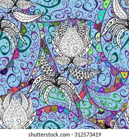 Vector seamless texture with abstract flowers. Endless background. Ethnic seamless pattern. Vector backdrop. Bright pattern. Summer template. Use for wallpaper,pattern fills, web page background