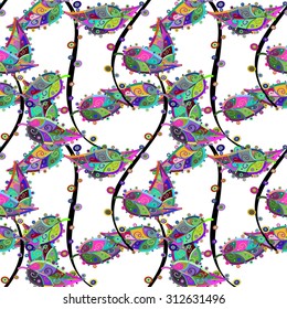 Vector seamless texture with abstract flowers. Endless background. Ethnic seamless pattern. Vector backdrop. Bright pattern. Summer template. Use for wallpaper,pattern fills, web page background