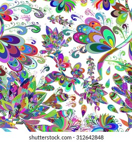 Vector seamless texture with abstract flowers. Endless background. Ethnic seamless pattern. Vector backdrop. Bright pattern. Summer template. Use for wallpaper,pattern fills, web page background