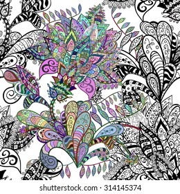 Vector seamless texture with abstract flowers. Endless background. Ethnic seamless pattern. Vector backdrop. Bright pattern. Summer template. Use for wallpaper,pattern fills, web page background