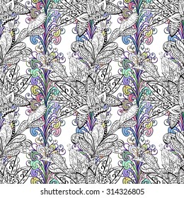 Vector seamless texture with abstract flowers. Endless background. Ethnic seamless pattern. Vector backdrop. Bright pattern. Summer template. Use for wallpaper,pattern fills, web page background