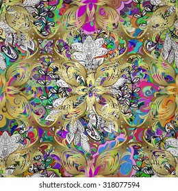 Vector seamless texture with abstract flowers. Endless background. Ethnic seamless pattern. Vector backdrop. Bright pattern. Summer template. Use for wallpaper,pattern fills, web page background.