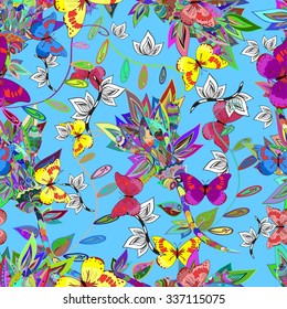 Vector seamless texture with abstract flowers. Endless background. Ethnic seamless pattern. Vector backdrop. Bright pattern. Summer template. Use for wallpaper,pattern fills, web page background 