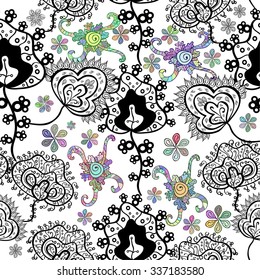 Vector seamless texture with abstract flowers. Endless background. Ethnic seamless pattern. Vector backdrop. Bright pattern. Summer template. Use for wallpaper,pattern fills, web page background