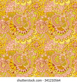 Vector seamless texture with abstract flowers. Endless background.Seamless pattern. Vector backdrop. Bright pattern.