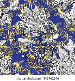 Vector seamless texture with abstract flowers. Endless background. Ethnic seamless pattern. Vector backdrop. Bright pattern. Summer template. Use for wallpaper, pattern fills, web page background