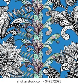 Vector seamless texture with abstract flowers. Endless background. Ethnic seamless pattern. Vector backdrop. Bright pattern. Summer template. Use for wallpaper,pattern fills, web page background 