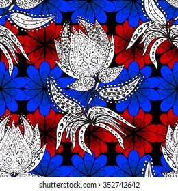 Vector seamless texture with abstract flowers. Endless background. Ethnic seamless pattern. Vector backdrop. Bright pattern. Summer template. Use for wallpaper,pattern fills, web page background 