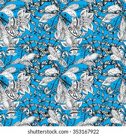 Vector seamless texture with abstract flowers. Endless background. Ethnic seamless pattern. Vector backdrop. Bright pattern. Summer template. Use for wallpaper, pattern fills, Web page background